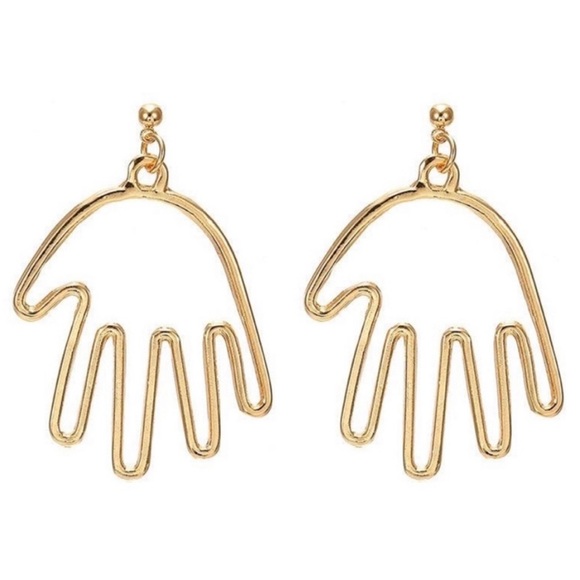 Abstract Hand Gold Metal Dangle Earrings - Picture 3 of 4